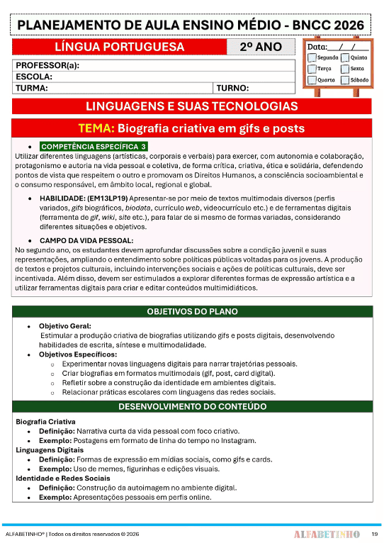 planejamento português ensino médio bncc 2026 atualizado