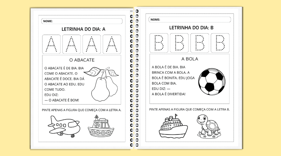 Atividades alfabeto texto e pontilhado