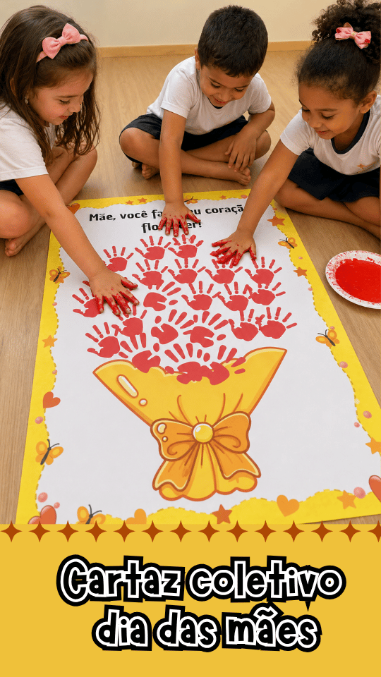 Cartaz coletivo dia das maes buque flores rosa imprimir