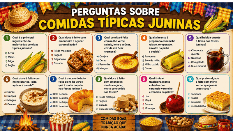 Perguntas sobre comidas típicas juninas para gincana de festa junina
