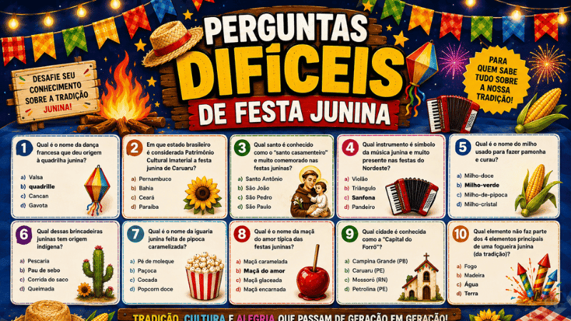 Perguntas sobre comidas típicas juninas para gincana de festa junina