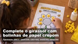 Atividade Setembro Amarelo para completar as pétalas de um girassol com bolinhas de papel amarelo
