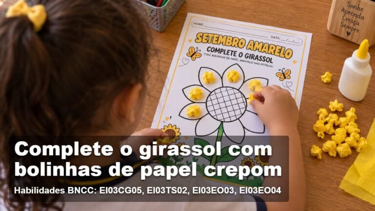 Atividade Setembro Amarelo para completar as pétalas de um girassol com bolinhas de papel amarelo