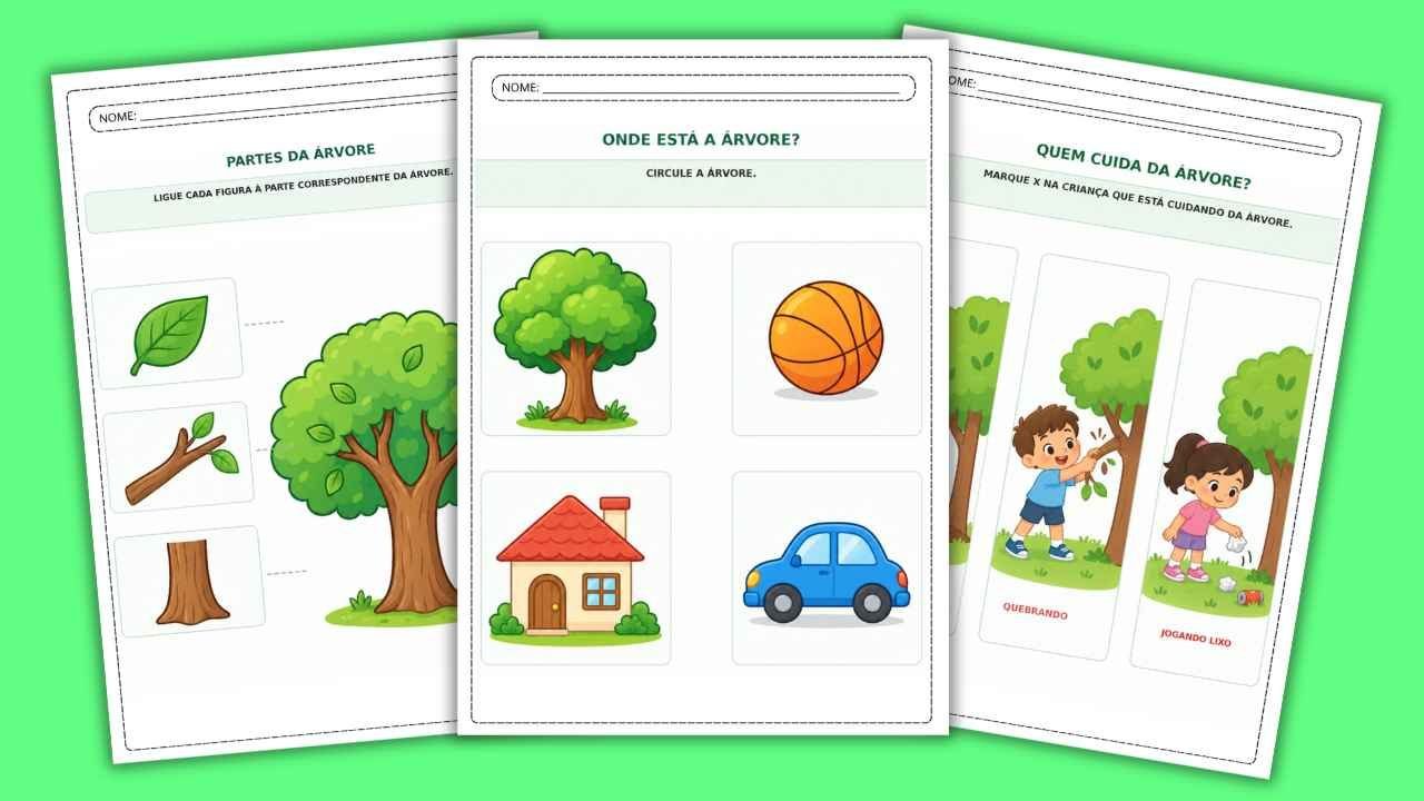 Atividades do Dia da Árvore para Educação Infantil com propostas de pintura, colagem e cuidado com a natureza
