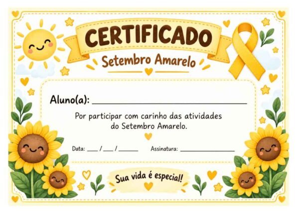 certificado setembro amarelo para imprimir educação infantil