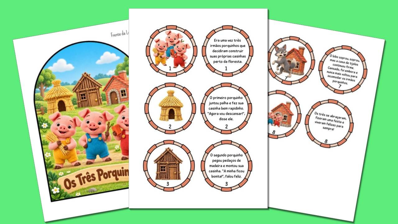 Três páginas de historia na luva os tres porquinhos