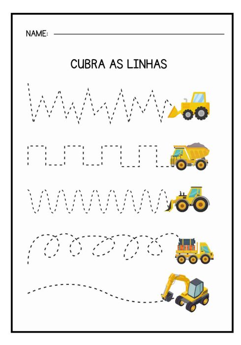 Atividade para trabalhar coordenação motora da educação infantil com caminhões