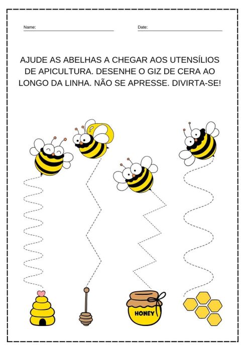 A atividade coordenação motora educação infantil abelhinhas e tracejados