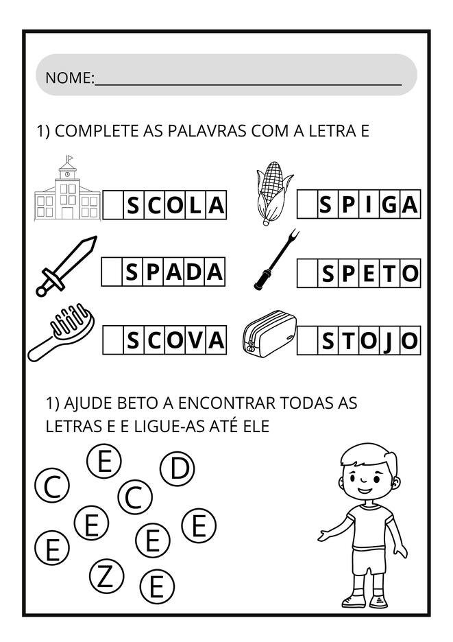 Atividades letra E para imprimir