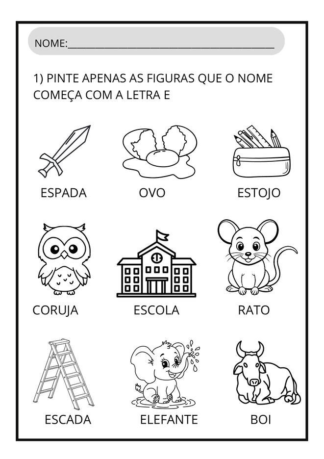 Atividades letra E para imprimir