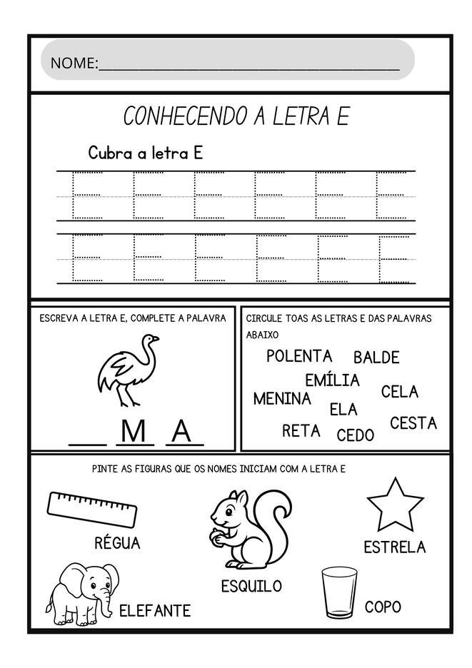 Atividades letra E para imprimir