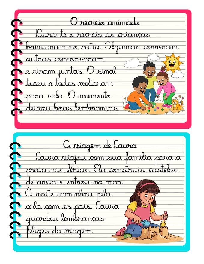 Ficha com textos letra cursiva