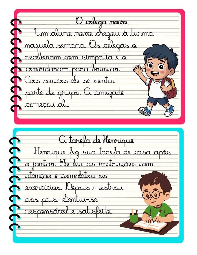 Ficha com textos letra cursiva