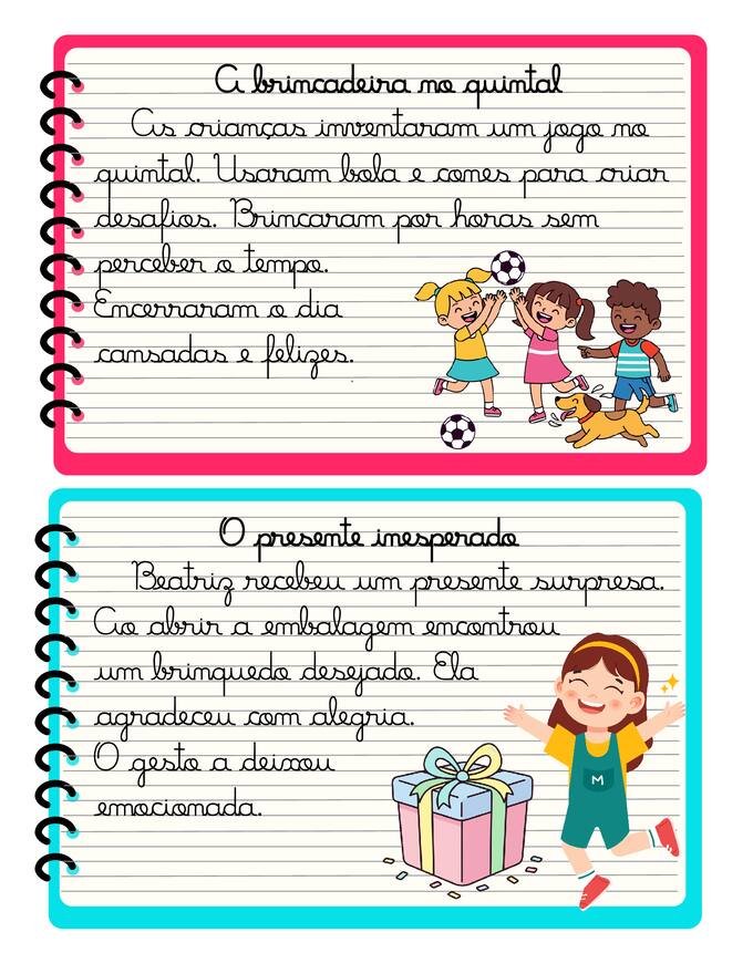 Ficha com textos letra cursiva