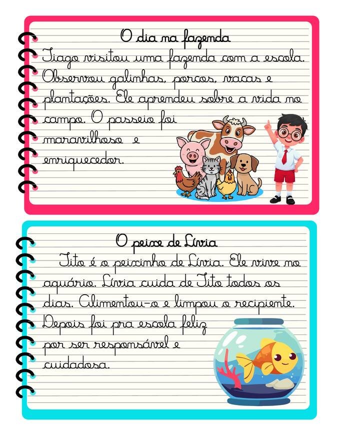 Ficha com textos letra cursiva