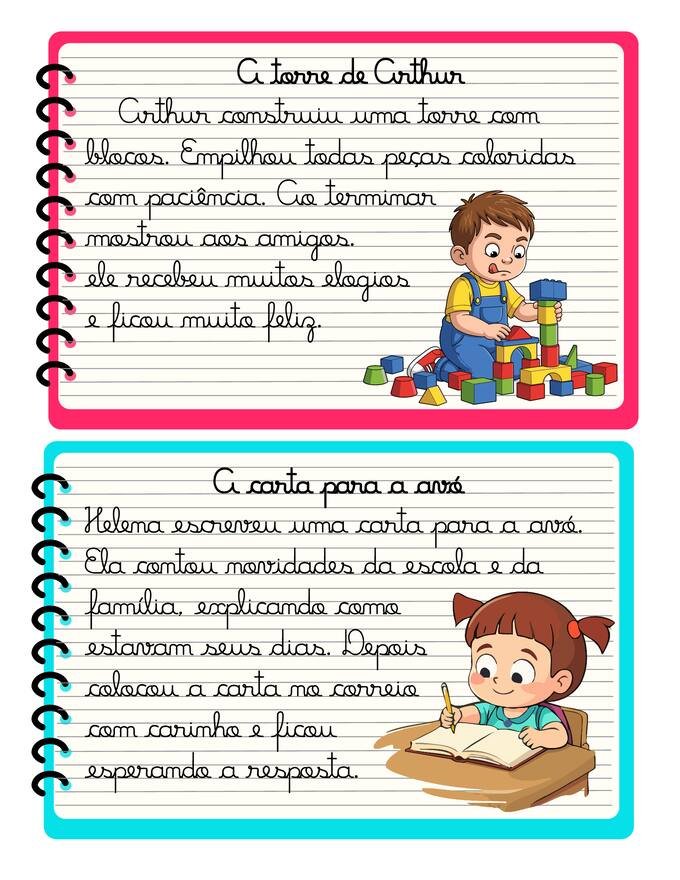 Ficha com textos letra cursiva