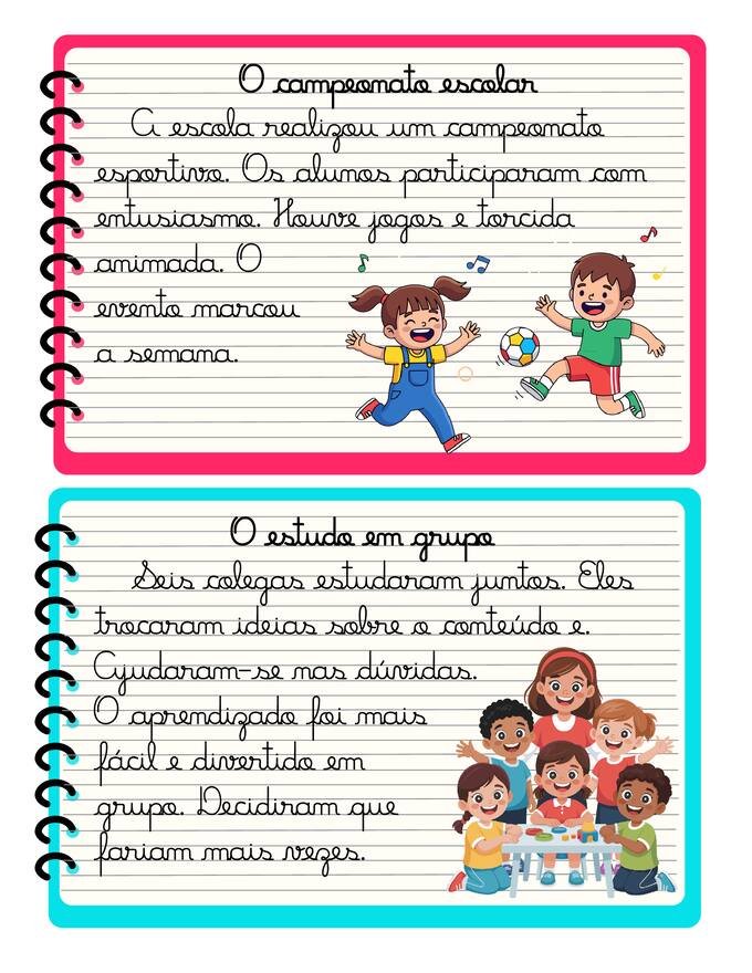 Ficha com textos letra cursiva