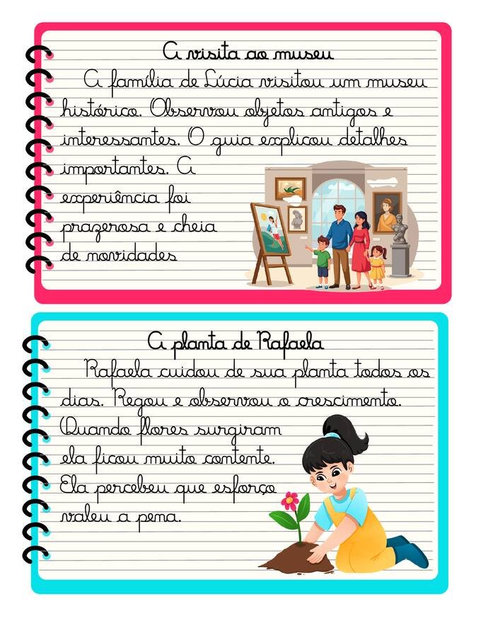 Ficha com textos letra cursiva