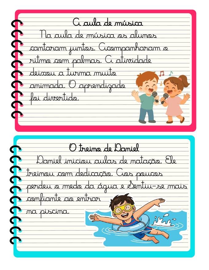 Ficha com textos letra cursiva