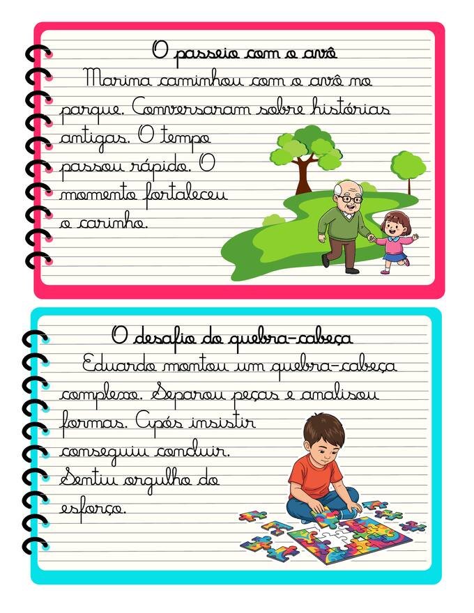 Ficha com textos letra cursiva