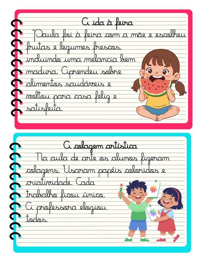 Ficha com textos letra cursiva