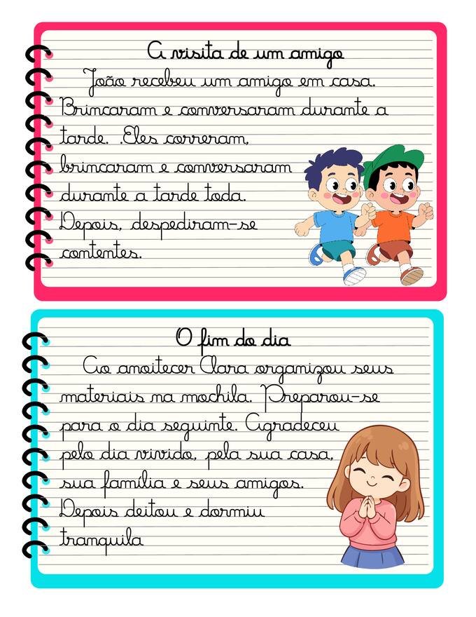 Ficha com textos letra cursiva