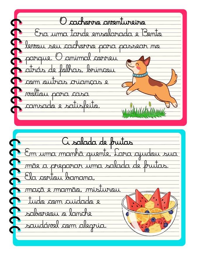 Ficha com textos letra cursiva