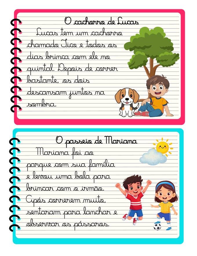 Ficha com textos letra cursiva