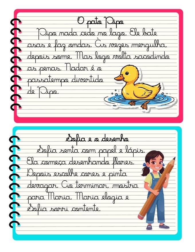 Ficha com textos letra cursiva