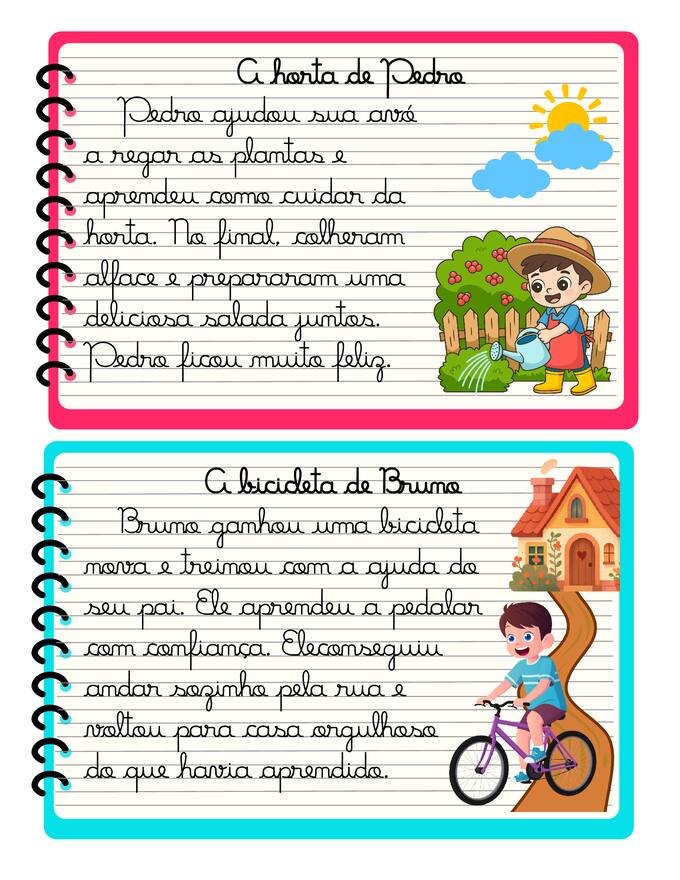 Ficha com textos letra cursiva