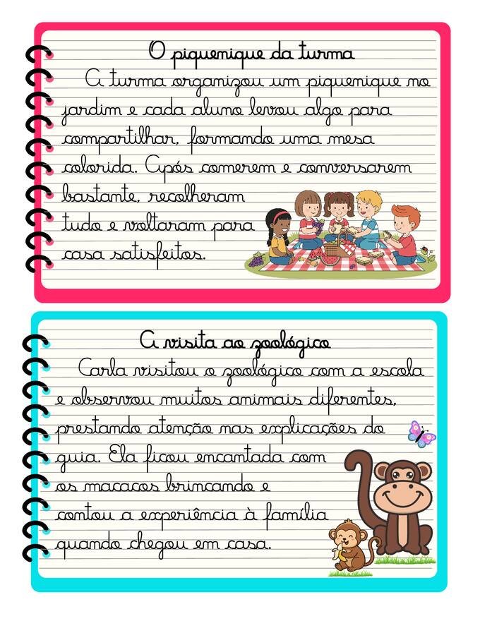 Ficha com textos letra cursiva