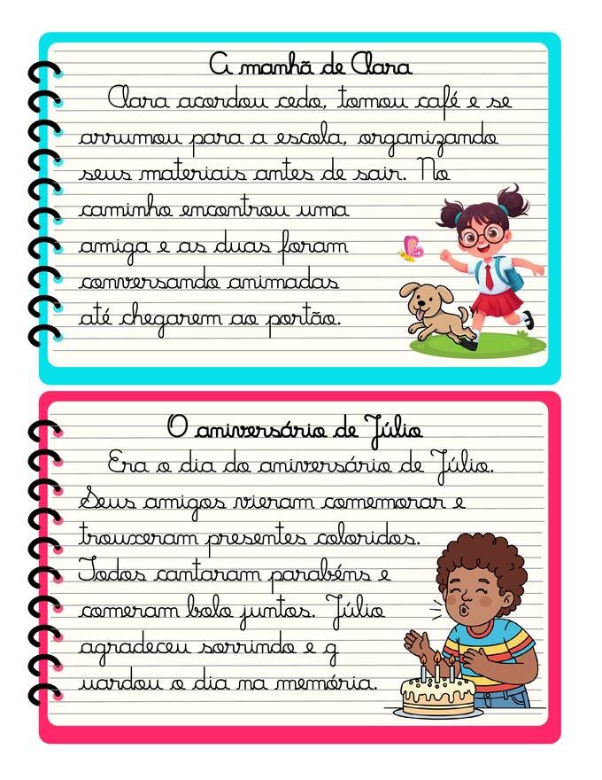 Ficha com textos letra cursiva