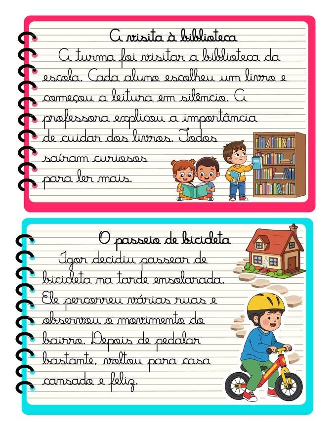 Ficha com textos letra cursiva