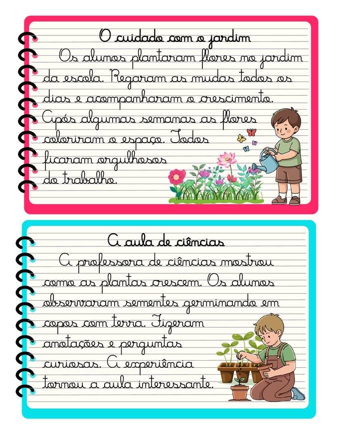 Ficha com textos letra cursiva