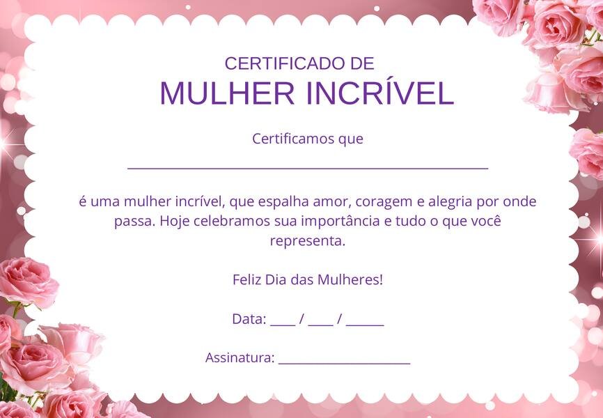 Certificado dia da mulher para imprimir
