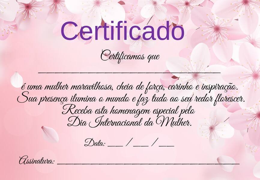 Certificado dia da mulher para imprimir