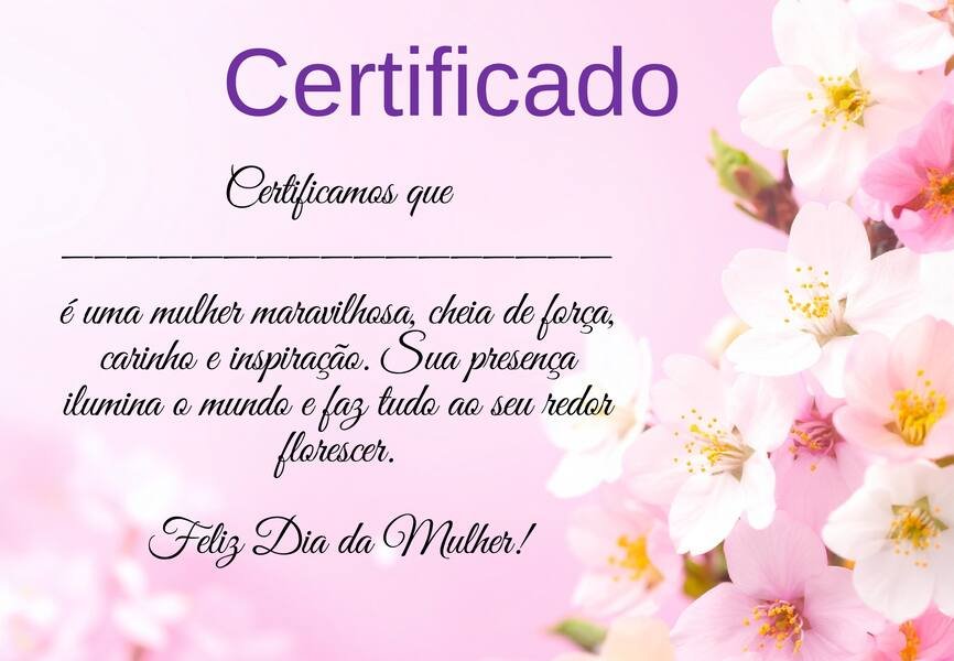 Certificado dia da mulher para imprimir