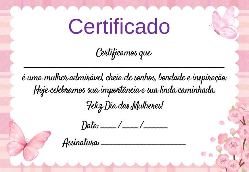 Certificado dia da mulher para imprimir