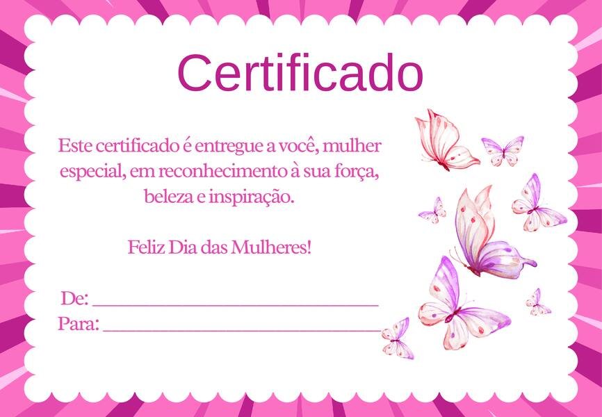 Certificado dia da mulher para imprimir
