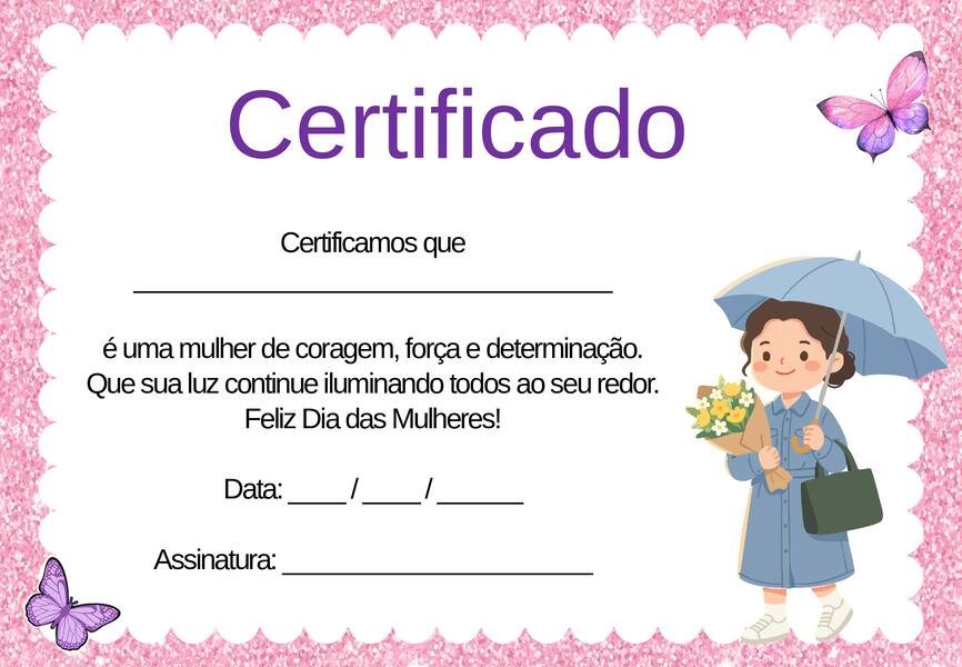 Certificado dia da mulher para imprimir
