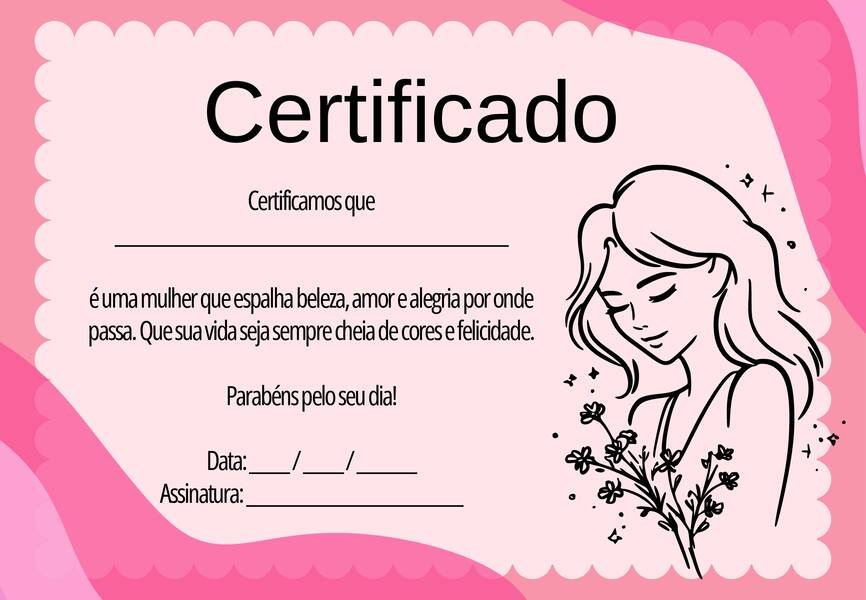 Certificado dia da mulher para imprimir