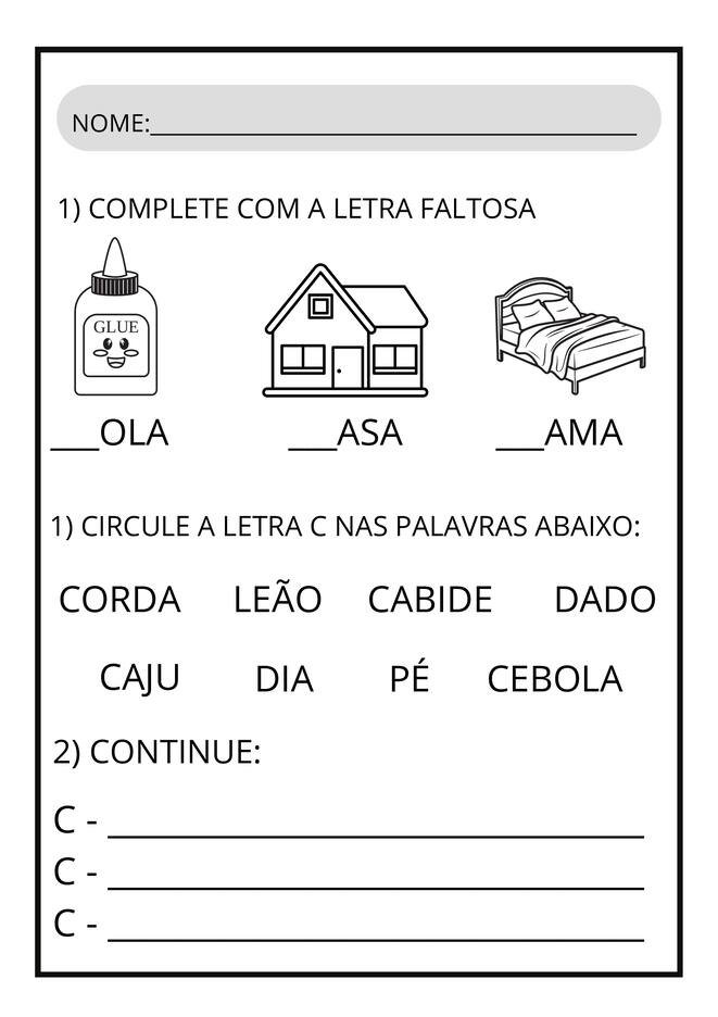 Atividades letra c para imprimir