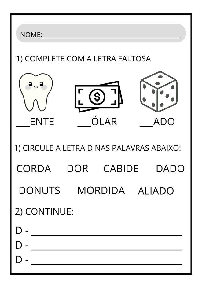 atividades letra D para imprimir