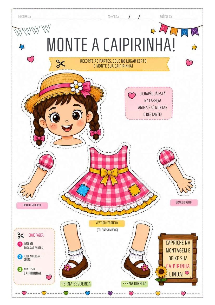 Atividade junina recortando montando caipirinhas
