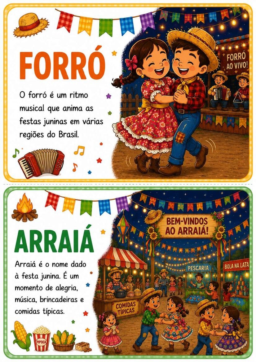 Textinhos Ilustrados sobre os Elementos da Festa Junina