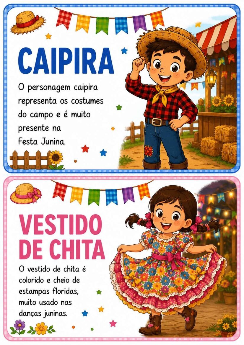 Textinhos Ilustrados sobre os Elementos da Festa Junina