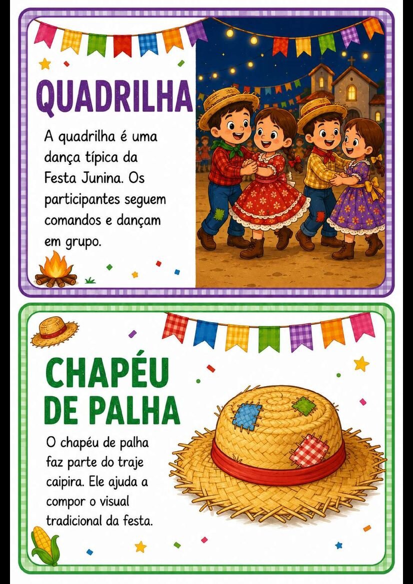 Textinhos Ilustrados sobre os Elementos da Festa Junina