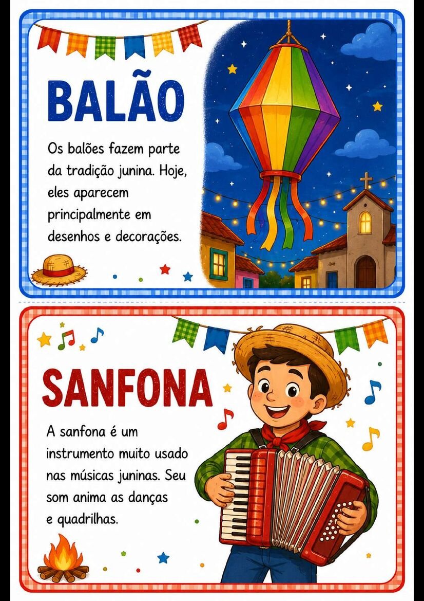 Textinhos Ilustrados sobre os Elementos da Festa Junina