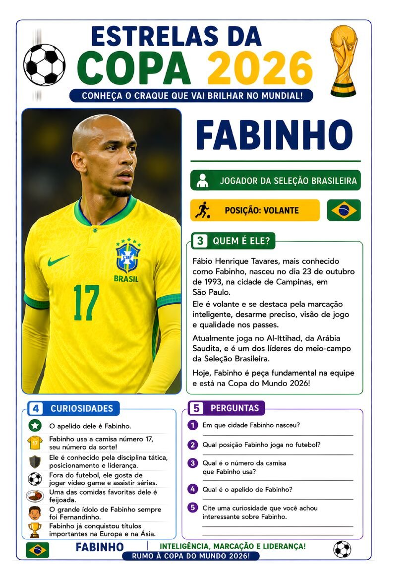 Atividade copa do mundo estrelas da copa 2026