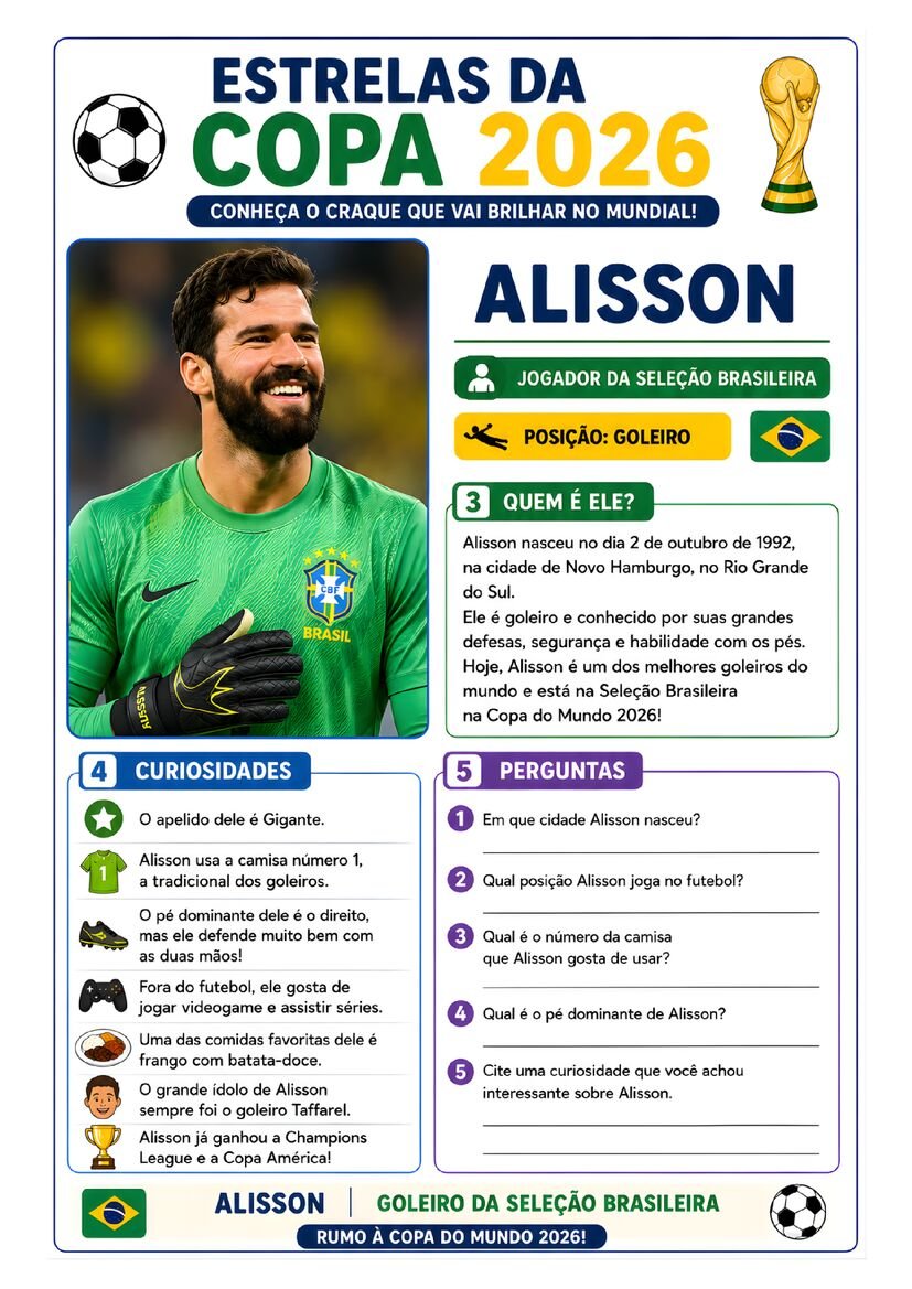Atividade copa do mundo estrelas da copa 2026